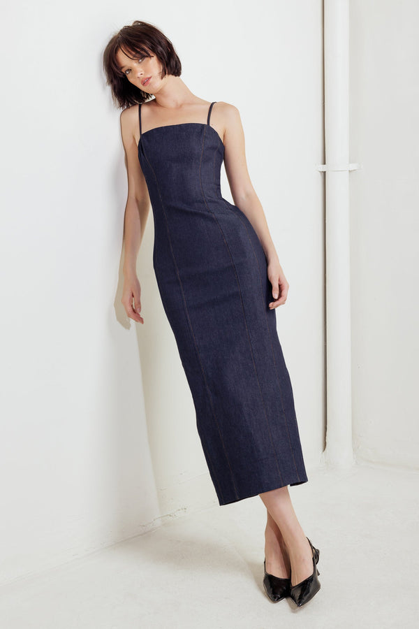 quiet-curve-dark-denim-midi-dress Flying Tomato-Sophia's StyleDRESSES-1